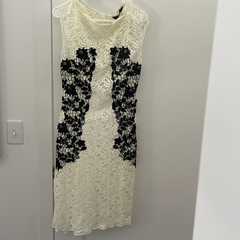 Zara White and black lace form dress! Hits right over the knee! Size large